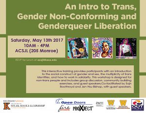 An Intro to Trans, Gender Non-Conforming and Genderqueer Liberation flyer
